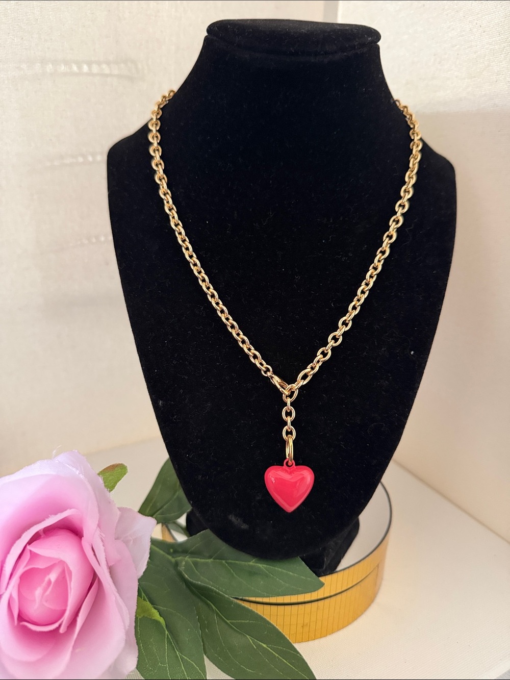 Roxanne Assoulin The Mini Puffy Heart Detachable Charm Necklace Fucsia NEW